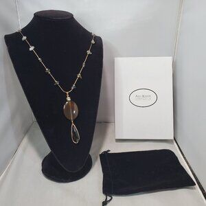 Ali Khan necklace oval smoky quartz-toned glass stone w/gift box